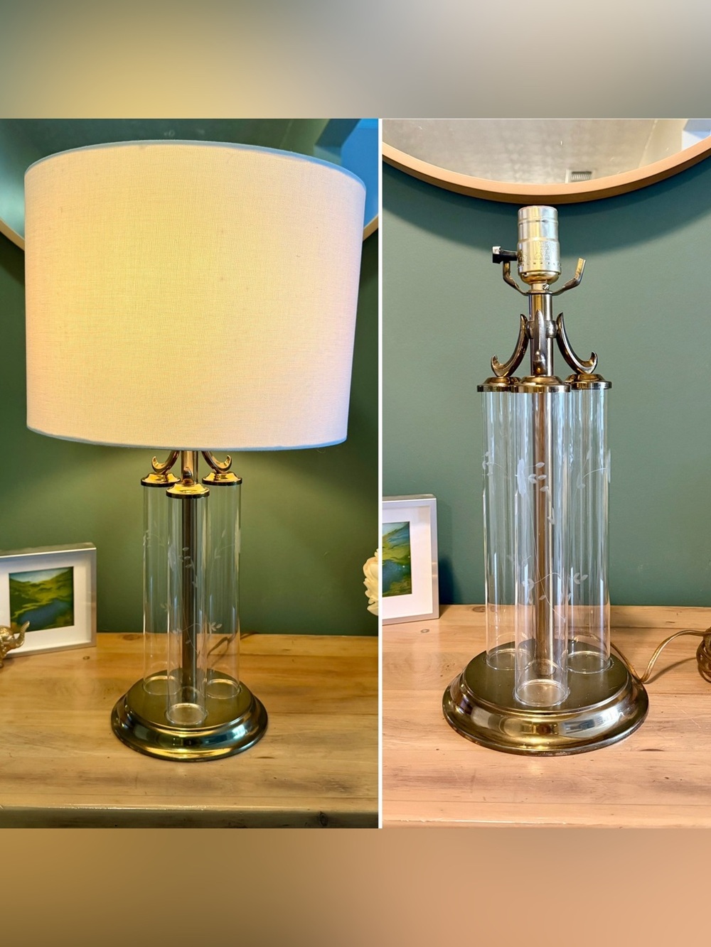 Princess House Heritage Empress Triple Column Brass Glass Lamp Base | Model 046